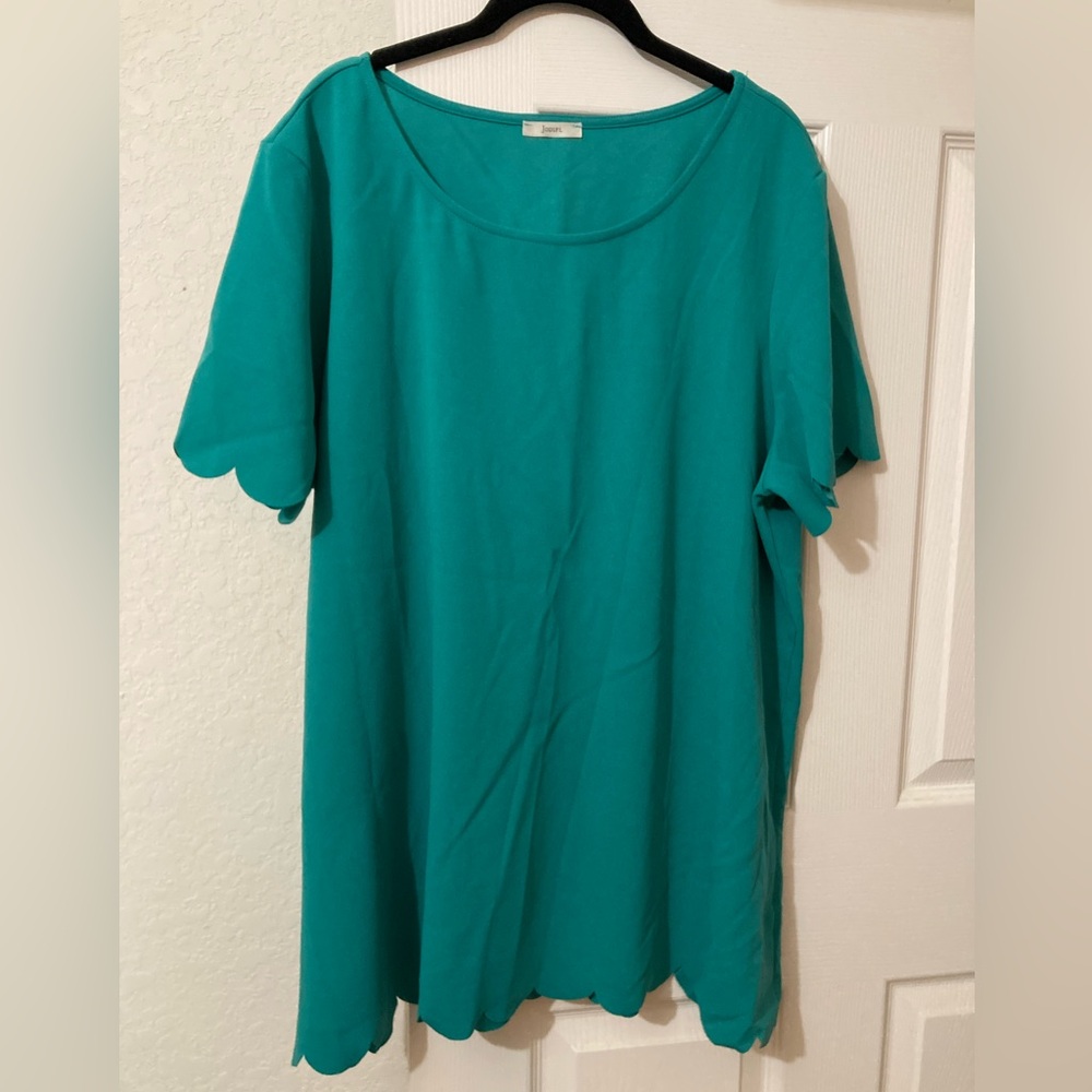 Women’s Teal Scallop Hem Short Sleeve Top